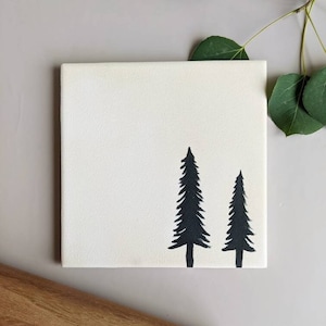 Pine Tree Trivet - Ceramic Pot Holder - Kitchen Gift for Her- Hostess Gift - Christmas Gift for Her - Modern Home Decor - Hand Painted Tiles