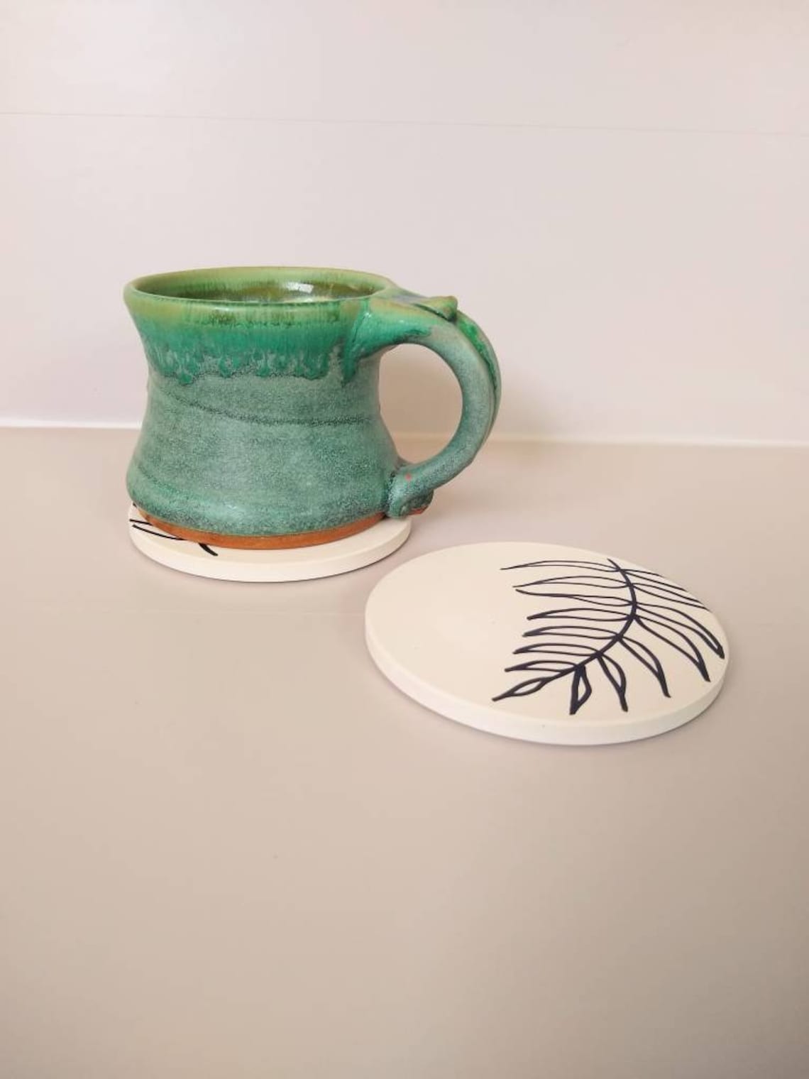 Black and White Botanical Coasters Set of Two Drink Coasters Etsy