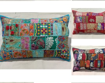 Patchwork Bohemian Embroidered handmade Pillows/Boho Patchwork Pillows/Sari patchwork Pillows/Bohemian home décor/ Home Decor pillow Sham