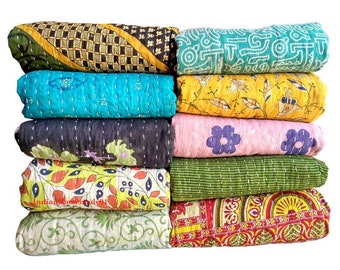 Indische Vintage Kantha Quilt Handgemachte Menge Werfen Wende Decke Tagesdecke Baumwollstoff Boho Quilten Twin Size Bettabdeckung