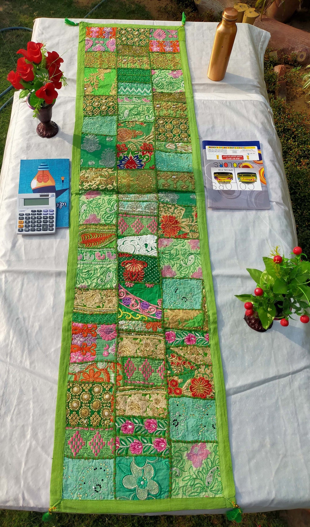 Handmade Indian Patchwork Table Runner Embroidered Cotton Dining Table