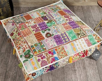 Patchwork Boho Floor Cushions Bohemian Decorative Cushion Cover, Sari Patchwork Cushion, Meditation Cushion, large Floor Pillow Cushions