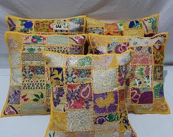 Kissenbezug Patchwork Handbestickter Kissenbezug Boho Kissenüberzug Dekokissen Indianerkissen 5 Stück Set Sofakissenbezug