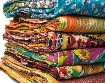 Wholesale Lot Indian Vintage Kantha Quilt Handmade Throw Blanket | Reversible Bedspread, Cotton Fabric Bohemian Quilt Kantha