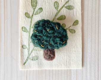 tree brooch in felted wool with embroidery