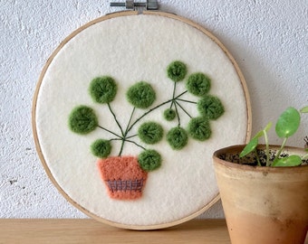 Pilea embroidered felting kit - needle felting and embroidery kit to make a Pillea