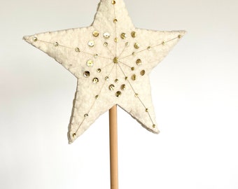 Felted Christmas star with golden sequins - tree topper, christmas star (embroidered with sequins)