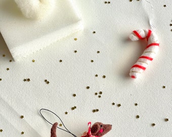 Needle felting kits in volume barley sugar and dachshund - needle felting kit to create a candy cane and a dog