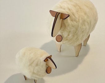 Mouton en laine et bois à poser