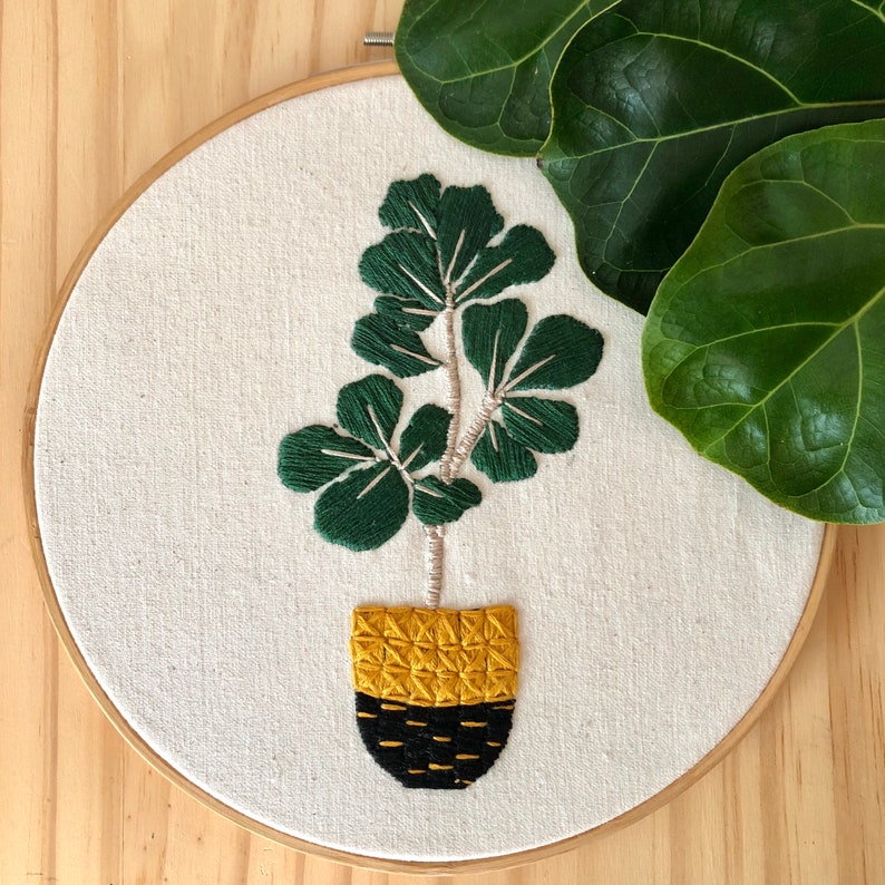 Tutoriel de broderie téléchargeable : Ficus Lyrata Embroidery tutorial to download Fiddle Fig Tree image 1