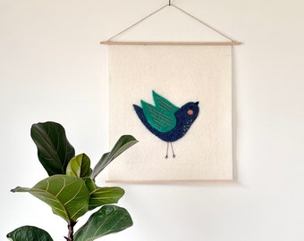 Felted and embroidered banner: the nightingale