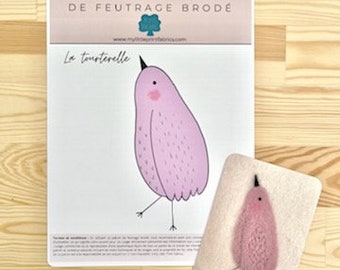 Embroidered felting kit: the dove / needle-felting pattern kit with tutorial