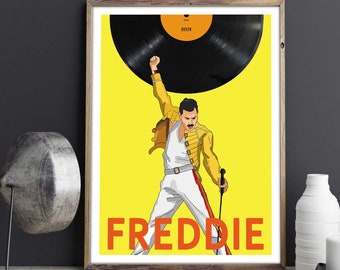 Freddie Mercury Print, Freddie Mercury Poster, Illustration, Digital Print, Printable Art, Wall Art, Music Posters, Queen Poster, RetroPrint