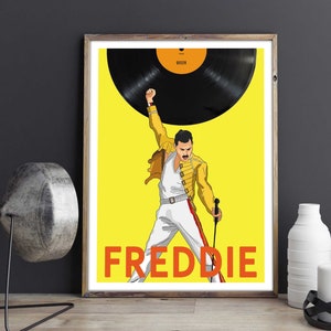 Freddie Mercury Print, Freddie Mercury Poster, Illustration, Digital Print, Printable Art, Wall Art, Music Posters, Queen Poster, RetroPrint
