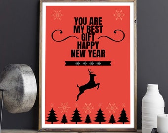 Pôster de Natal, decoração de Natal, presente de Natal, impressão de ano novo, impressão digital, impressão de veado, impressão de Natal, arte de parede, presente de namorada