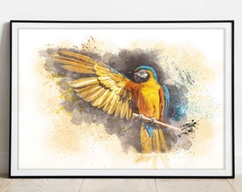 Watercolor Parrot Print, Digital Print, Watercolor Print, Parrot Print, Nursery Wall Art, Kids Room Print, Christmas Gift, Living Room Print
