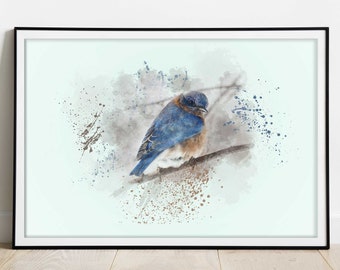 Impressão de pássaro em aquarela, impressões digitais, impressão em aquarela, pássaro azul, arte de parede de berçário, impressão de quarto infantil, presente de Natal, impressão de sala de estar