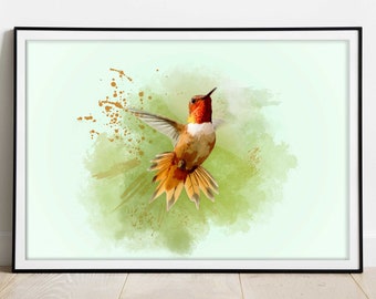 Impressão de pássaros em aquarela, impressões digitais, impressão em aquarela, laranja, verde, arte de parede de berçário, impressão de quarto infantil, presente de Natal, impressão de sala de estar