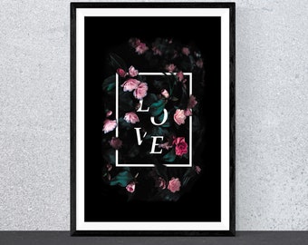 Impressão de flores 3D, impressão de amor, pôster, presente de namorada, presente de Noel, impressão de flores, arte de parede, impressão de tipografia, impressão de sala de estar, impressão 3D