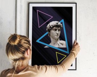 Impressão de escultura de néon 3D, impressão 3D, estátua, escultura, impressão de sala de estar, impressão de quarto infantil, impressão de sala de jogos, arte de parede, impressão de néon, geométrica