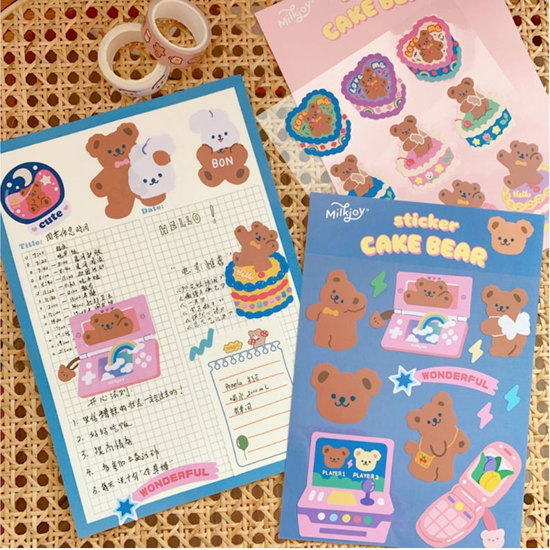 milkjoy cake bear stickersdeco stickerskorean etsy
