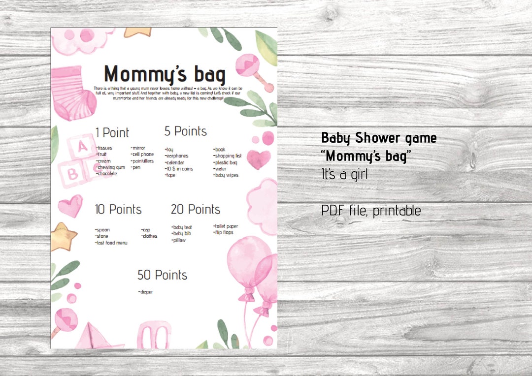 Baby Shower Bag Game Printable