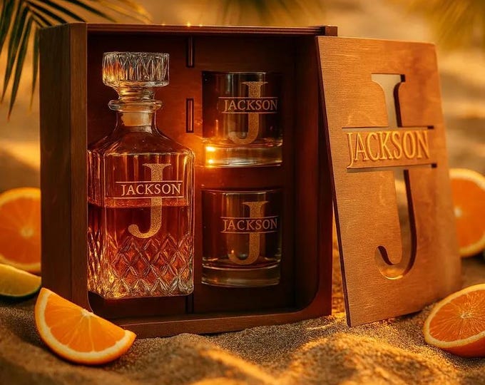Personalized Whiskey Decanter Set, Engraved Gift for Him