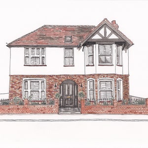 Bespoke house illustration - ink & watercolour
