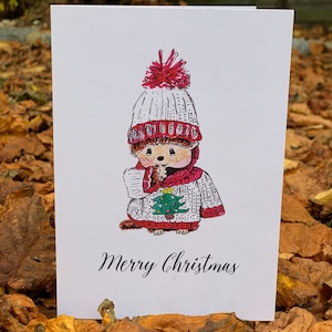Pacote de 5 cartões de Natal A6 estilo retro dos anos 80 'Christmas Jumper'. Desenho ilustrado a nanquim e aquarela, impresso em cartão reciclado.