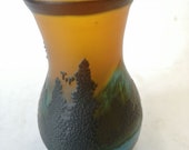 Cameo Glass Vase with mountain and lake scene Signed Galle Tip 10cm 39 s Tall