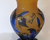 Cameo Glass Vase with mountain and lake scene Signed Galle Tip 22cm 39 s Tall