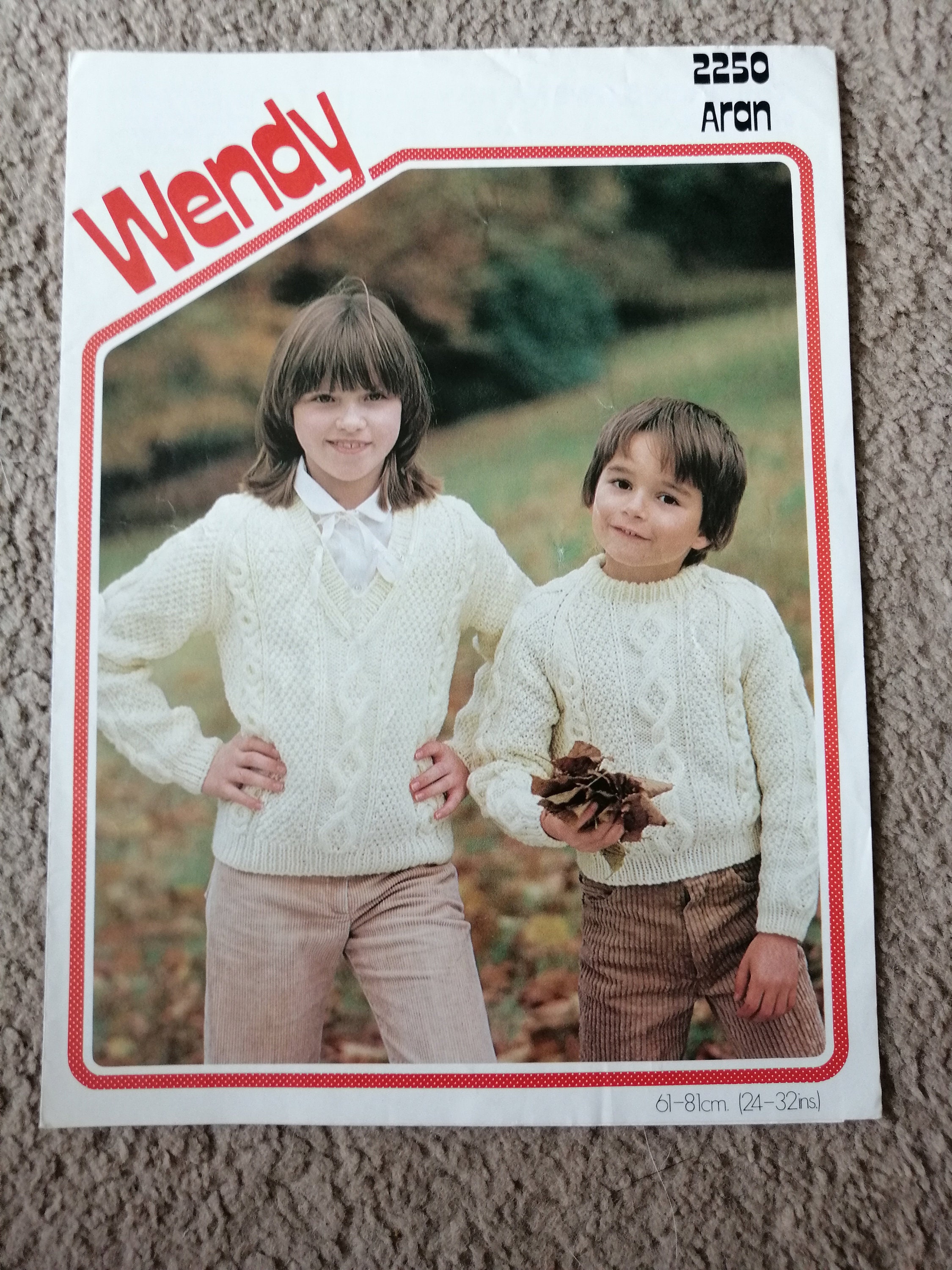 WENDY childs aran Knit knitting pattern V neck sweater jumper | Etsy