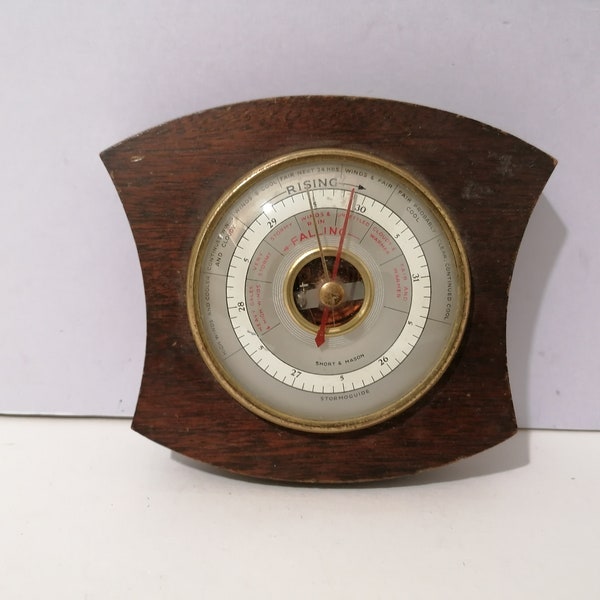 Wood and brass Short & Mason stormoguide Mid Century Wall mounted Barometer
