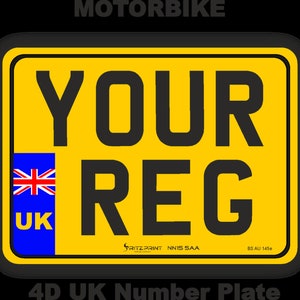 4D Motorcycle Number Plate 3mm 5mm Matte Black Digits, Road Legal 9x7
