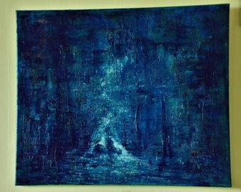 Blue Cavern...impressionist acrylic unframed painting on stretched canvas