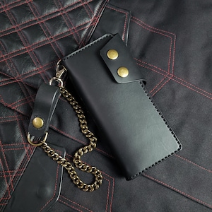 Portefeuille LONG / Portefeuille TRUCKER - Cuir noir / Portefeuille motard en cuir
