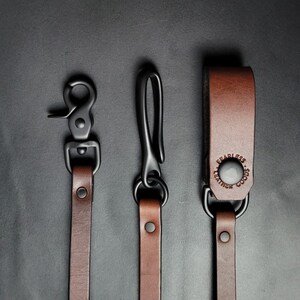 Brown Leather STRAP WALLET CHAIN - black matte (16")