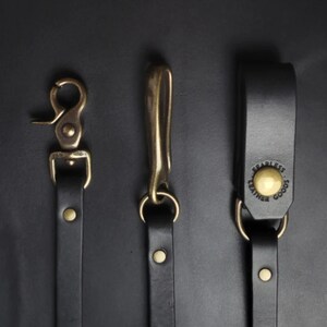 Black Leather STRAP WALLET CHAIN - antique brass (short 16")