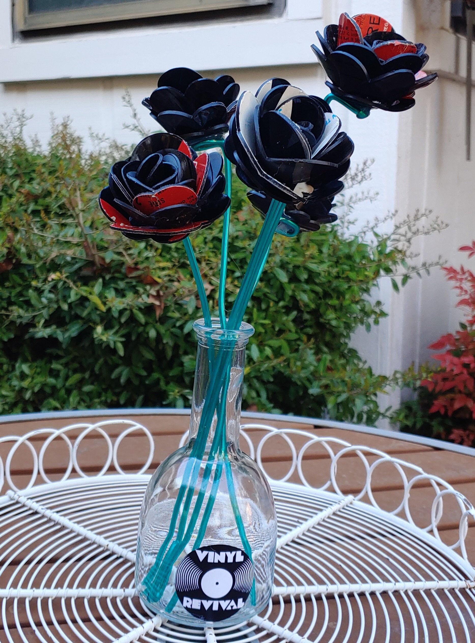 Record Rose Made From Vinyl Records With Wire Stems Etsy