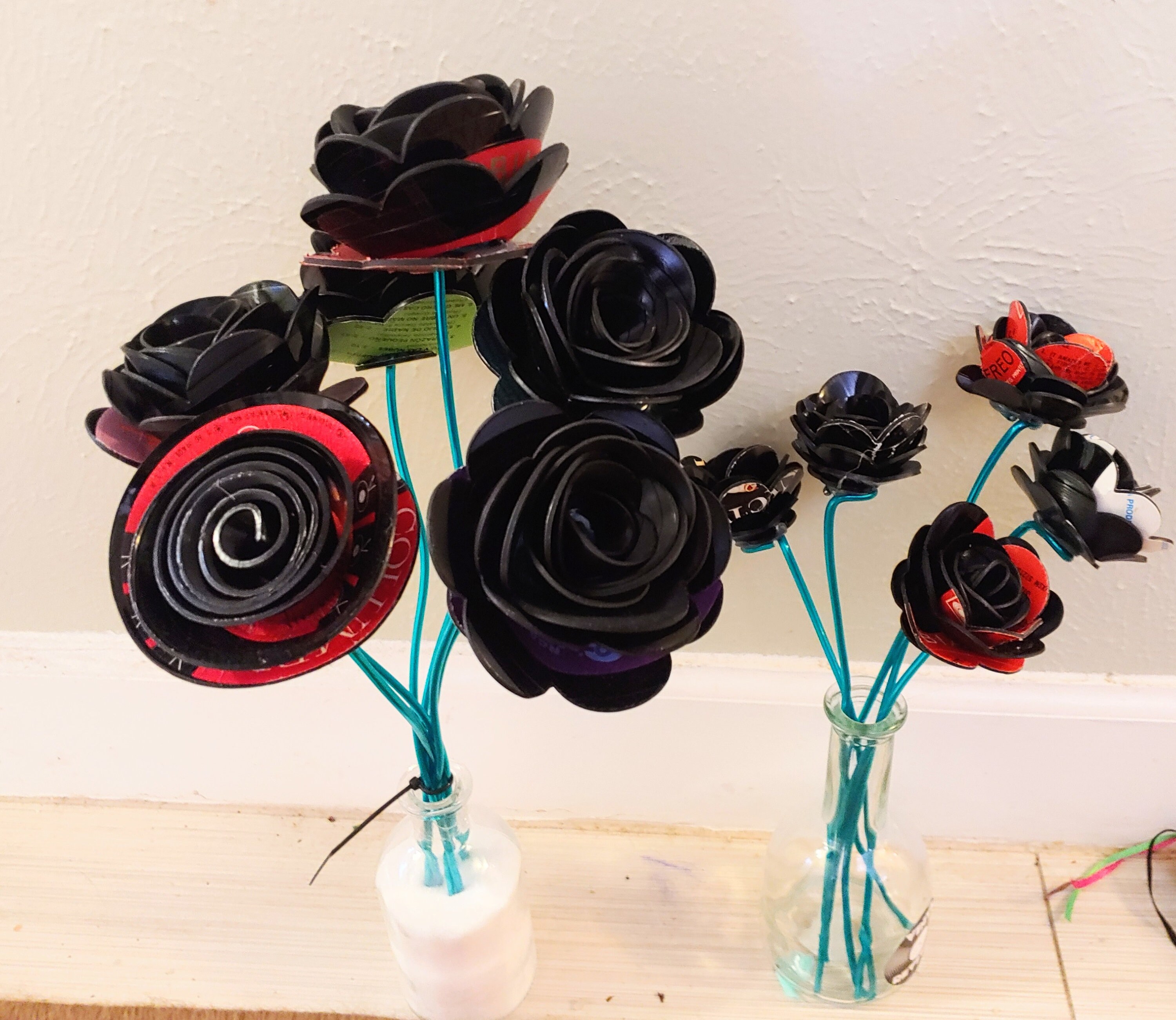 Record Rose Made From Vinyl Records With Wire Stems Etsy