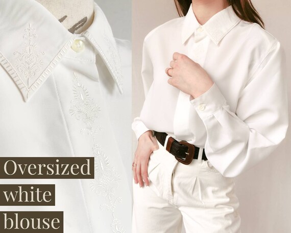 EMBROIDERED WHITE BLOUSE Oversized Vintage Balloon