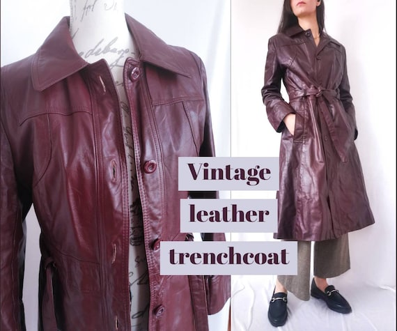 VINTAGE LEATHER TRENCHCOAT Long Coat Women's Small