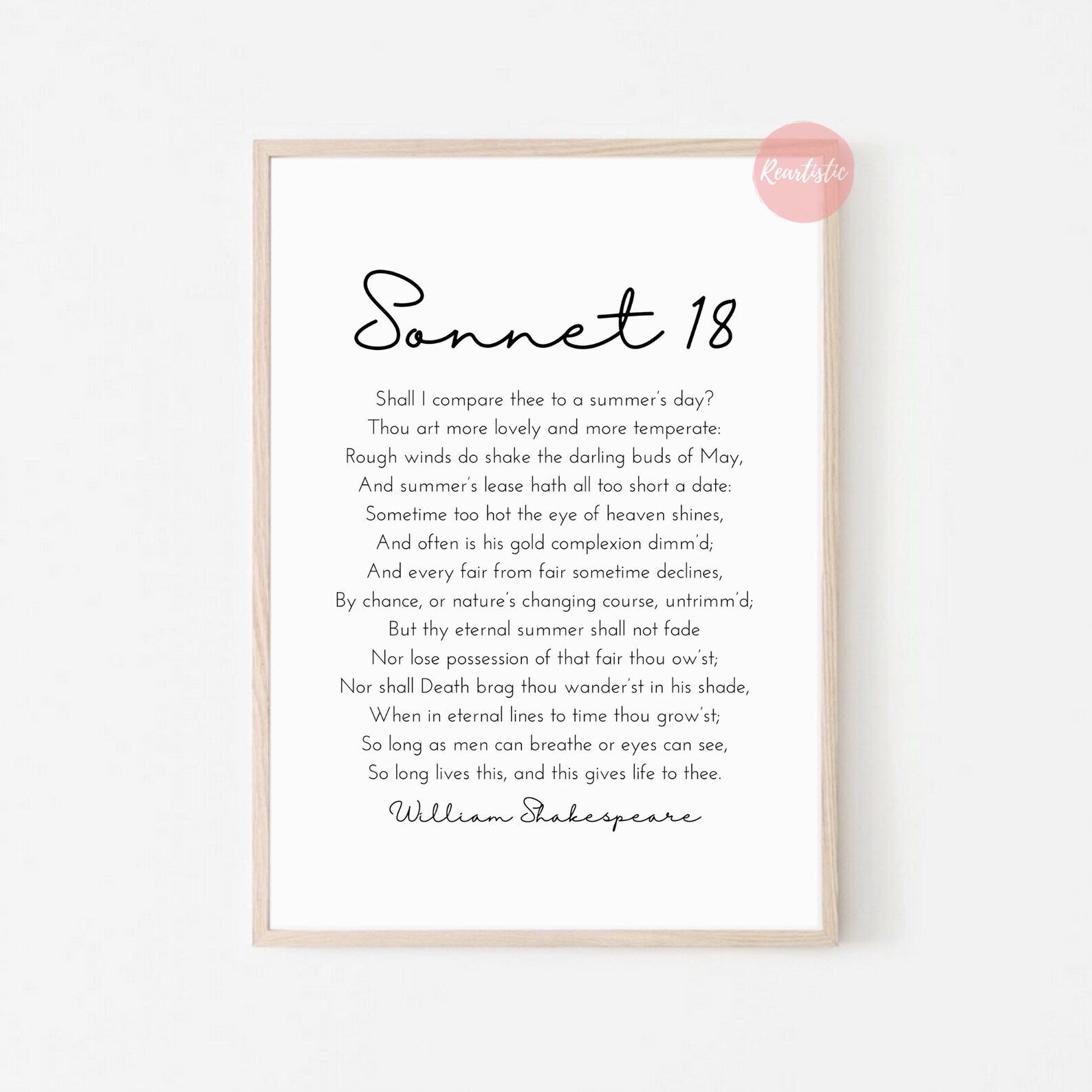 Soneto 18 Shall by William Shakespeare Poem Print Poesía | Etsy