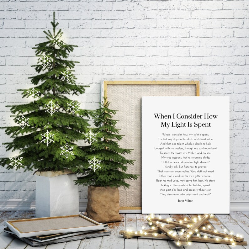 When I Consider How My Light Is Spent by John Milton Poem Etsy