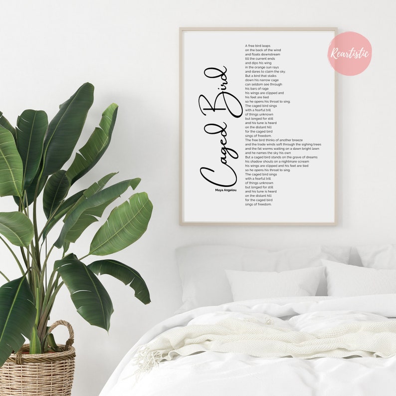 Caged Bird Maya Angelou Poem Inspirational Print Black and  Etsy