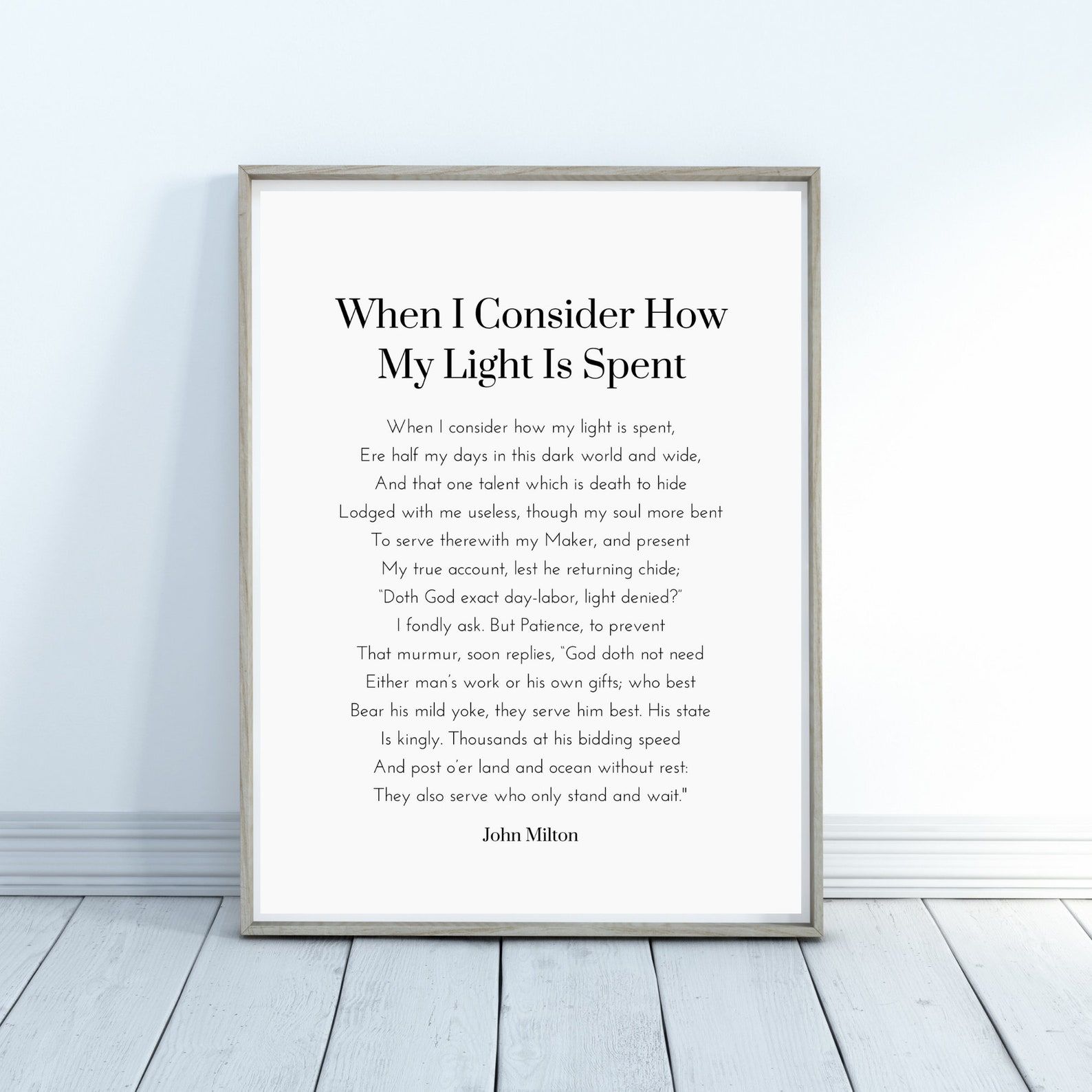 When I Consider How My Light Is Spent by John Milton Poem Etsy
