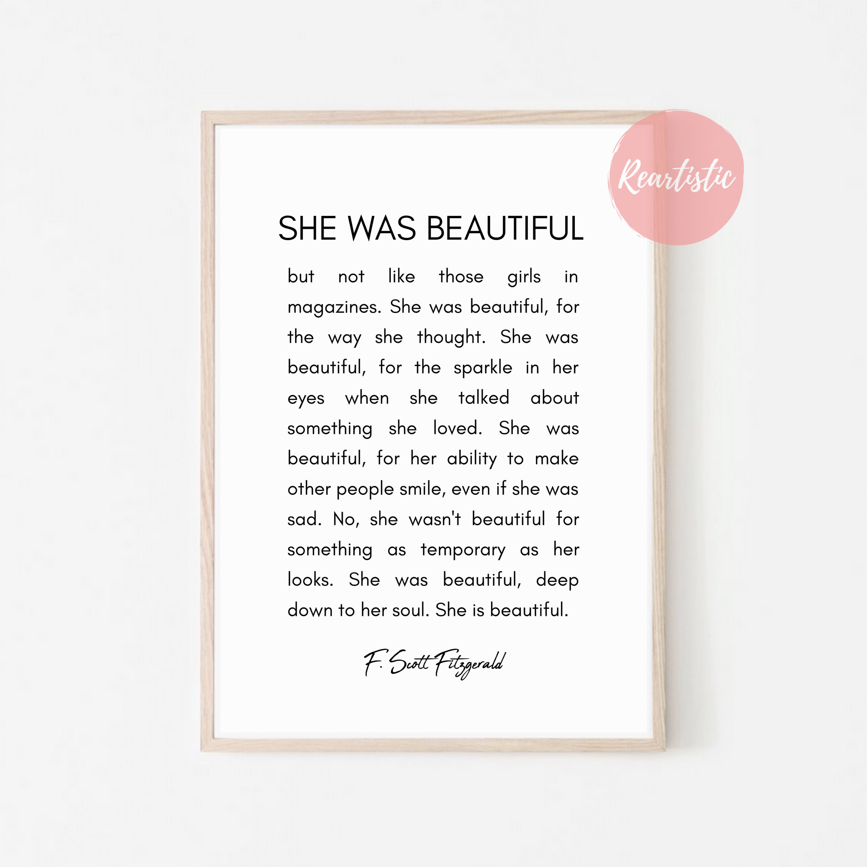 F Scott Fitzgerald Quote She Was Beautiful Quote She Is Etsy