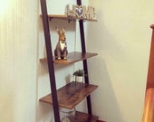 Industrial Ladder Shelf 4 Tier Shelving Unit Plant Stand Vintage Rustic Bookcase Leaning Rack