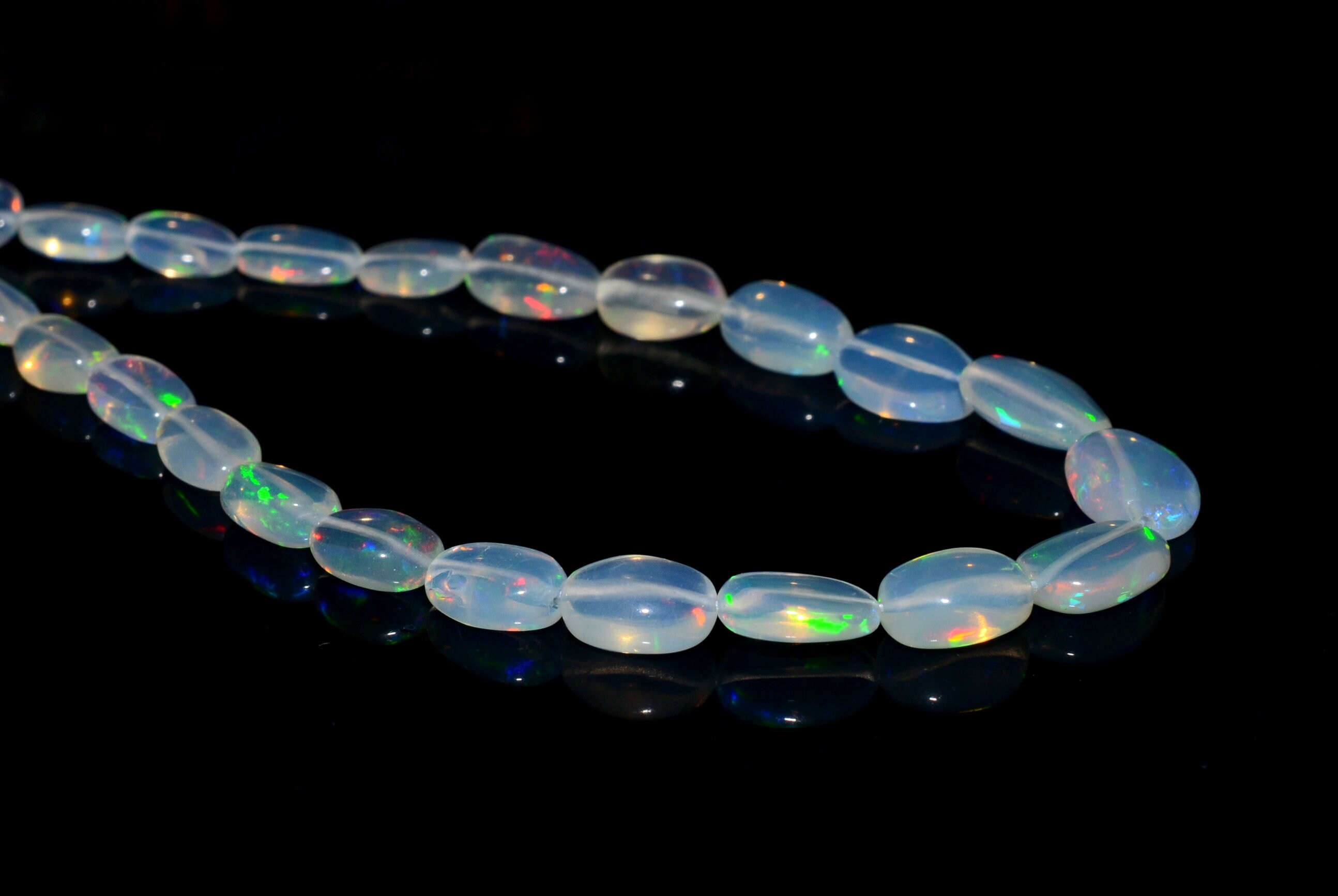 18Inch Stand, 36Carat Natural Fire Ethiopian Opal Oval Shape Smooth Beads Center Drill Size 5x3-9x6 mm