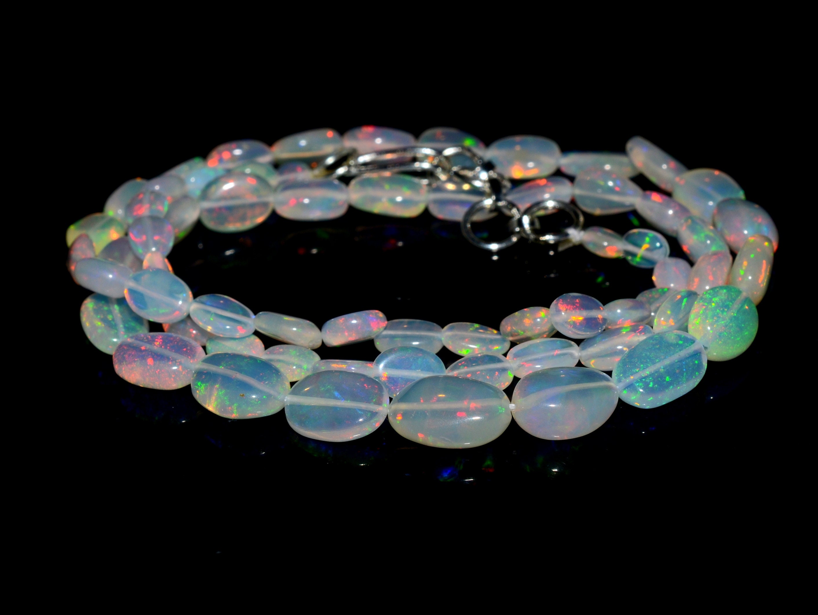 18Inch Stand, 36Carat Natural Fire Ethiopian Opal Oval Shape Smooth Beads Center Drill Size 5x3-9x6 mm
